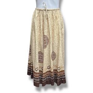 Vintage Maxi Skirt White Stag Full Circle Cotton Boho Festival Sequins India S